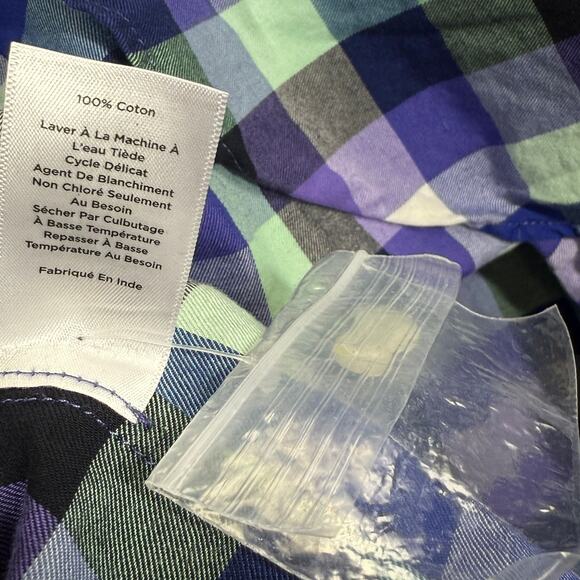 Talbots 2X Button Down  Purple Green Checker Plaid Long Sleeve Cotton Shirt NEW - Picture 6 of 7